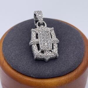 Judith Ripka Sterling Silver CZ Enhancer Pendant Heavy Textured Design